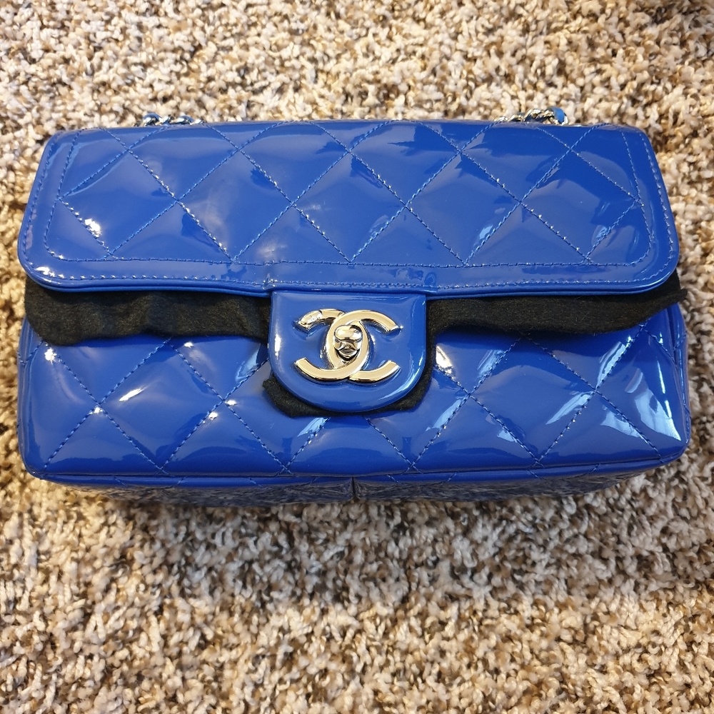 Chanel mini rectangular patent blue